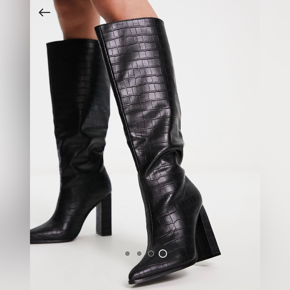 Public Desire Black Croc Knee Hight Boots